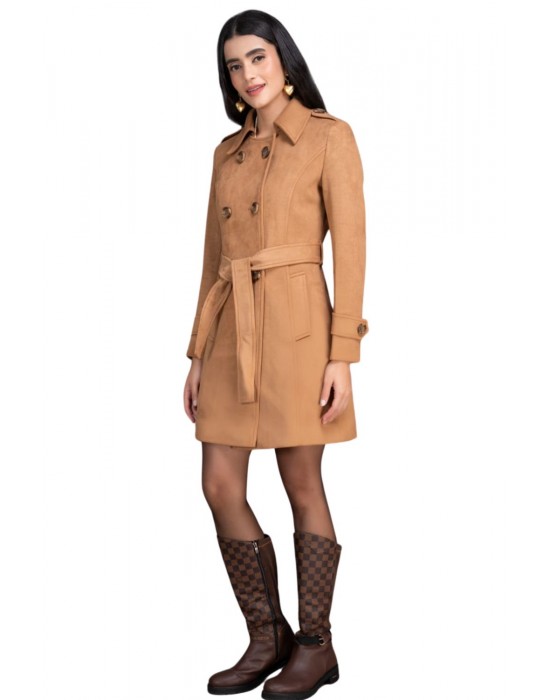 Women Double Breasted Coat Beige